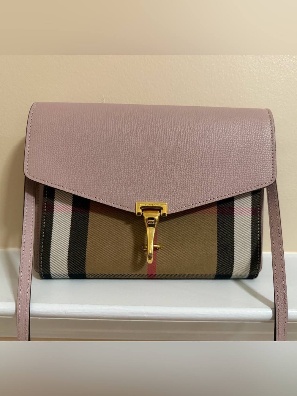 Burberry Pink Leather Flap Clutch with Classic Check - Picture 1 of 7